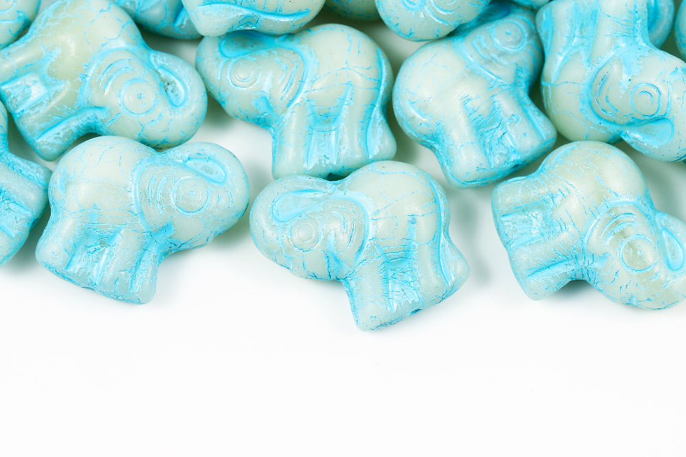 Elephant 20×21 mm Light Brown With Blue 1-Hole Czech Beads