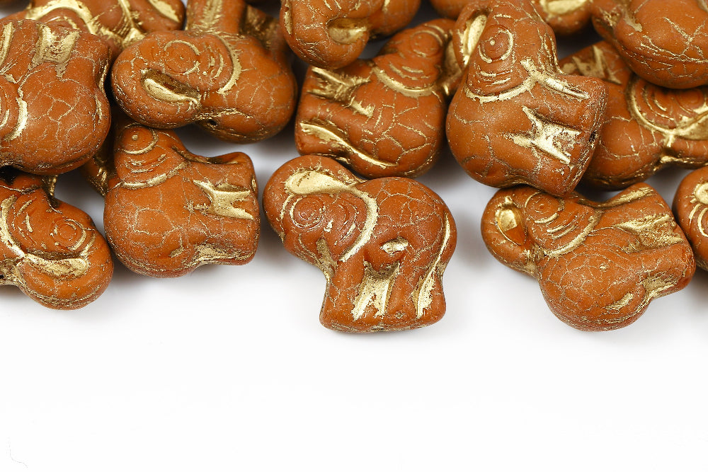 Elephant 20×21 mm Opaque Chocolate With Gold 1-Hole Czech Beads