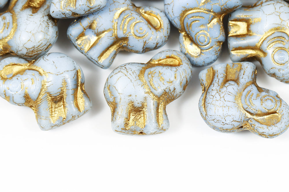Elephant 20×21 mm Sapphire With Gold Matt 1-Hole Czech Beads
