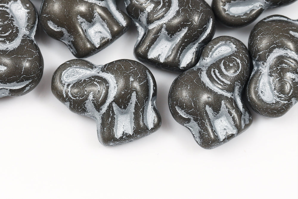 Elephant 20×21 mm Dark Gray With Silver 1-Hole Czech Beads