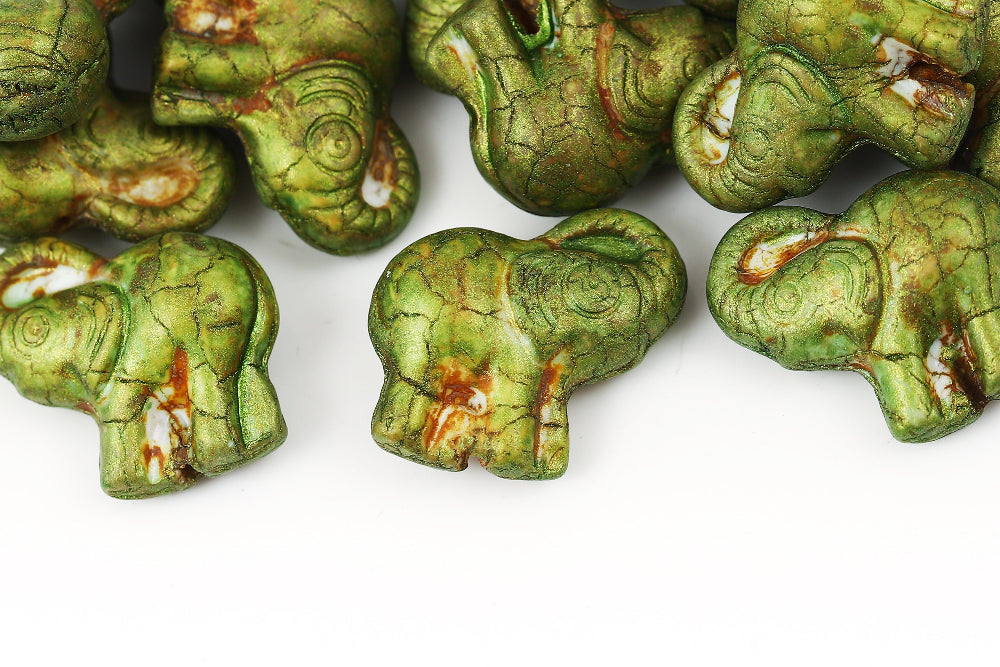 Elephant 20×21 mm Alabaster Green Marble 1-Hole Czech Beads