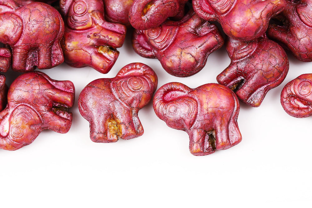 Elephant 20×21 mm Alabaster Rose Marble 1-Hole Czech Beads