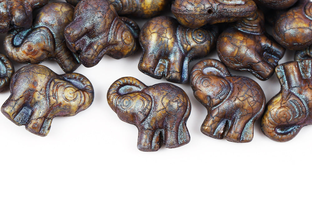 Elephant 20×21 mm Alabaster Gray Marble 1-Hole Czech Beads