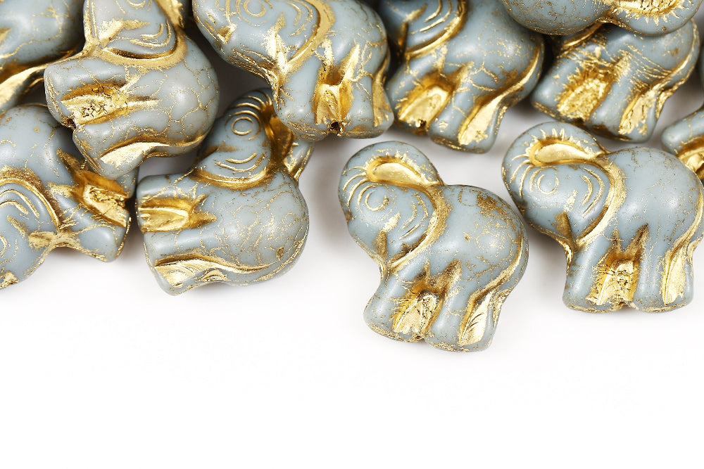Elephant 20×21 mm Opaque Gray With Gold 1-Hole Czech Beads