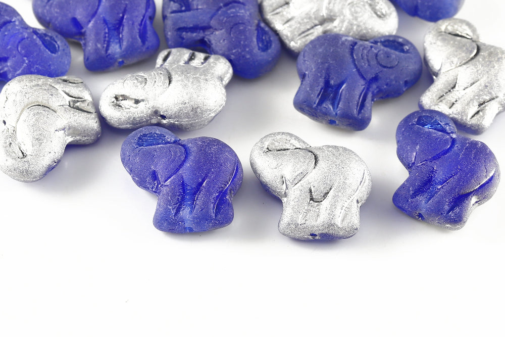 Elephant 20×21 mm Sapphire Silver Plated AB Matt 1-Hole Czech Beads