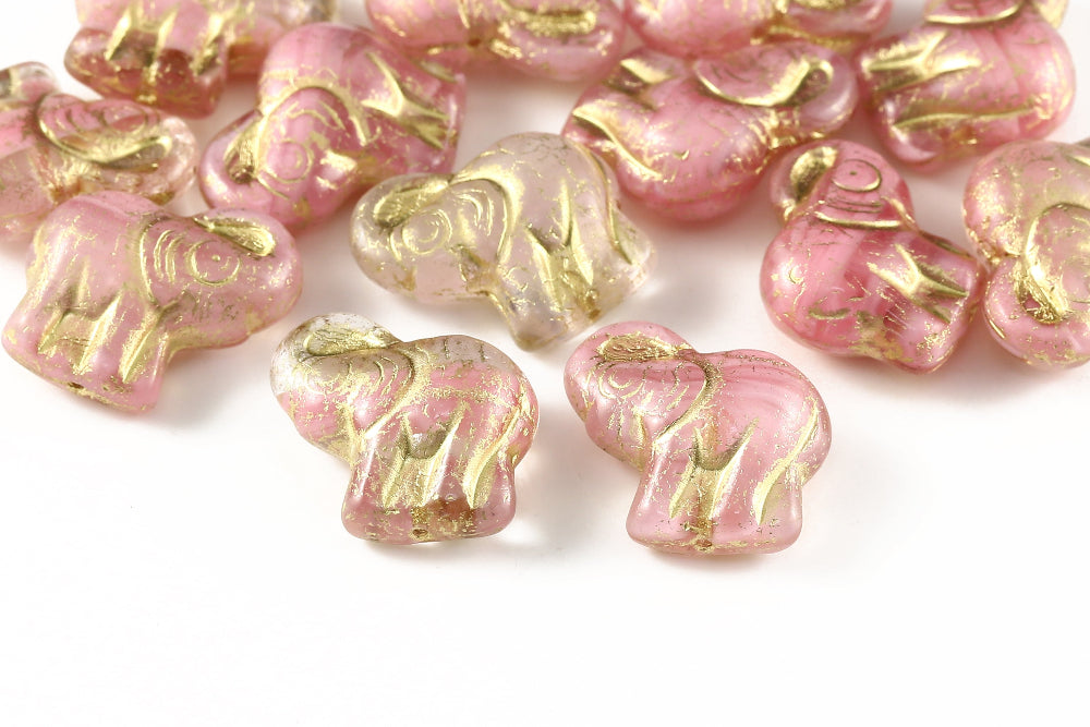 Elephant 20×21 mm Crystal Rose Mixed With Gold 1-Hole Czech Beads