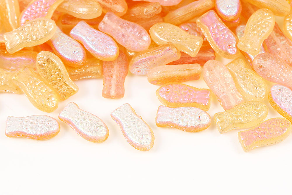 Fish 14×7mm Crystal Yellow Rainbow 1-Hole Czech Beads