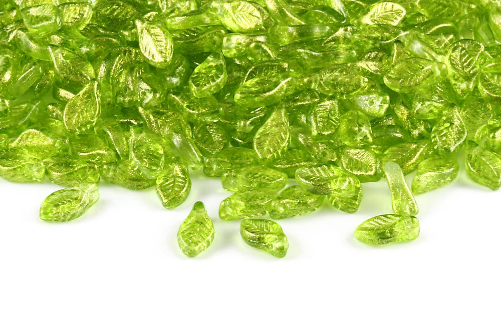Bay Leaf 12×6mm Crystal Sparkling Green 1-Hole Czech Beads