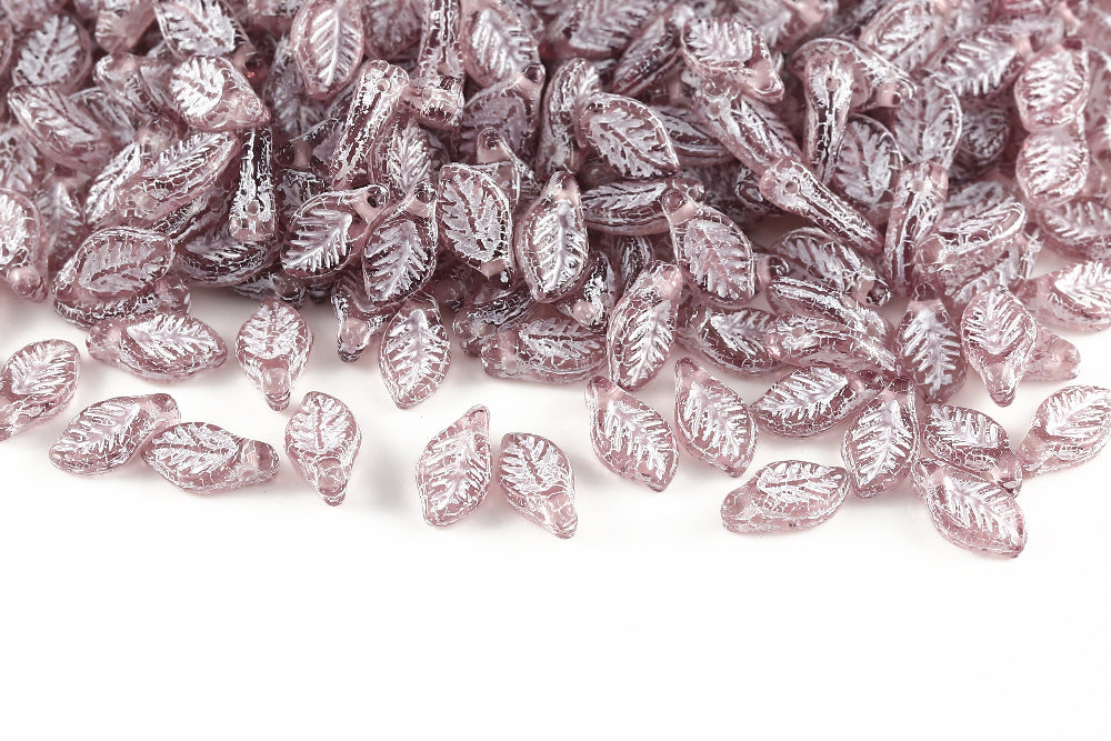 Bay Leaf 12×6mm Lt.Amethyst With White 1-Hole Czech Beads