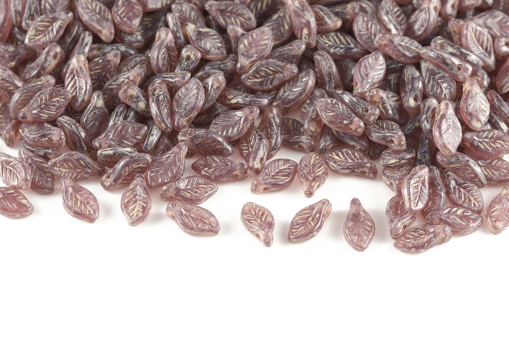 Bay Leaf 12×6mm Amethyst Jonquil 1-Hole Czech Beads