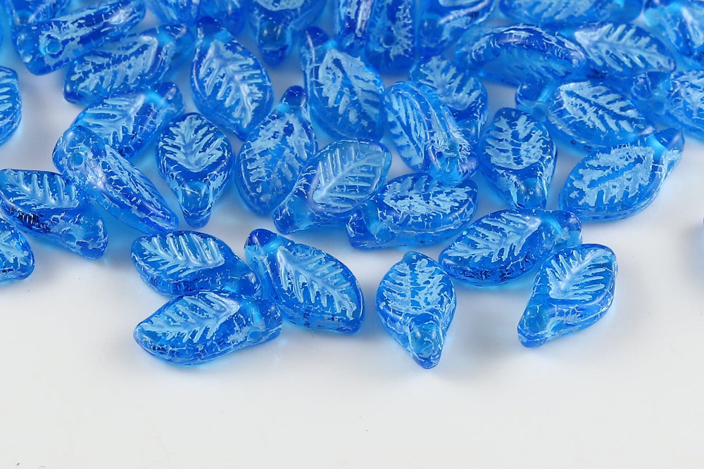 Bay Leaf 12×6mm Drak Aqua With Blue 1-Hole Czech Beads