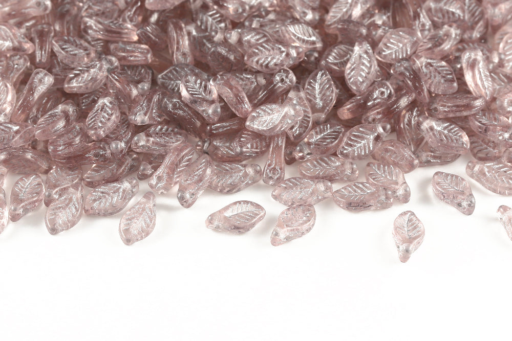 Bay Leaf 12×6mm Lt.Rose With Silver 1-Hole Czech Beads