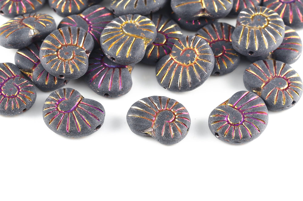 Nautilus 17×13mm Jet Sliperit Matt 1-Hole Czech Beads