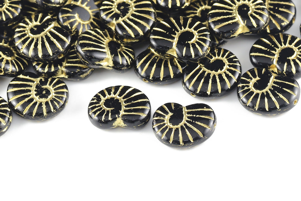 Nautilus 17×13mm Jet With Gold 1-Hole Czech Beads