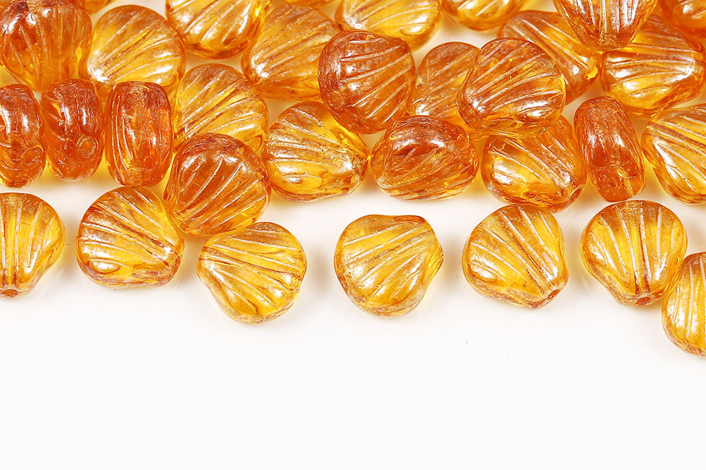 Shell 9mm Topaz Luster 1-Hole Czech Beads