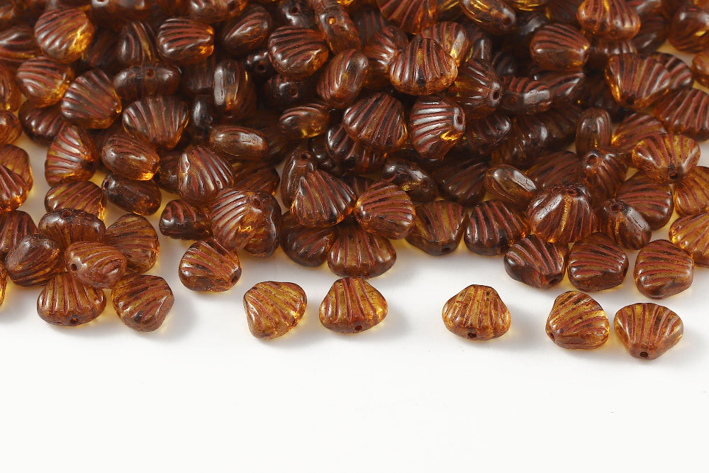 Shell 8x7mm Crystal Travertin 1-Hole Czech Beads