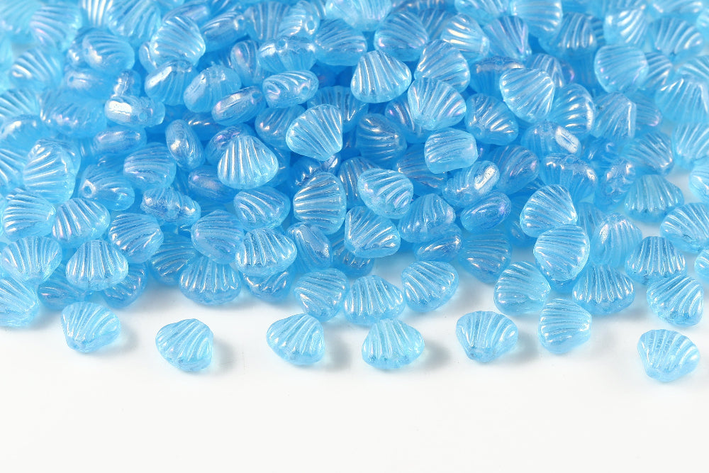 Shell 8x7mm Aquamarine Brown Iris 1-Hole Czech Beads