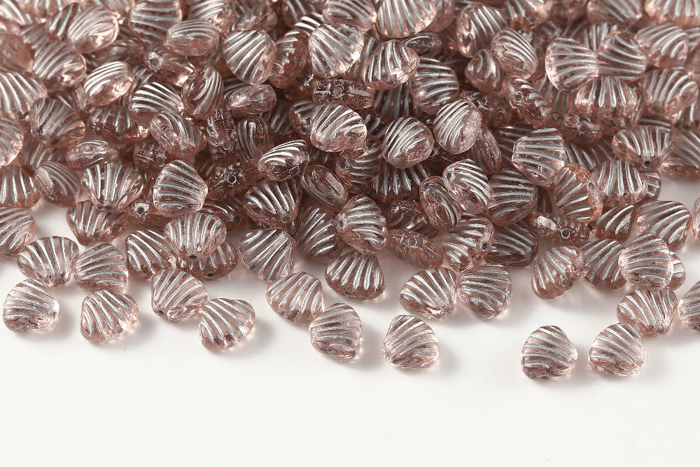 Shell 8x7mm Lt.Rose With Silver 1-Hole Czech Beads