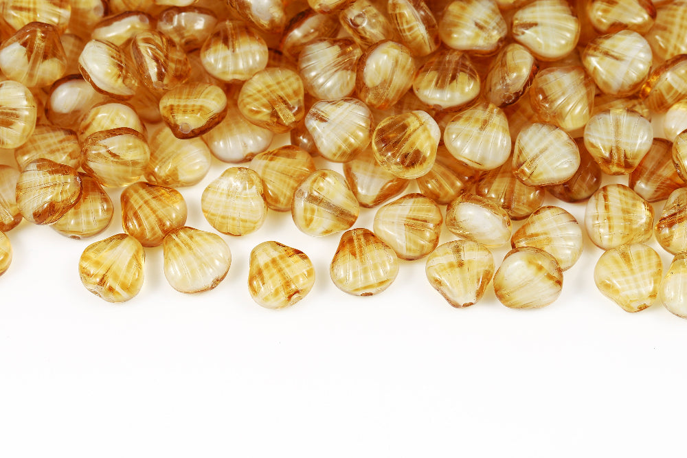 Shell 9mm White Topaz Mixed 1-Hole Czech Beads