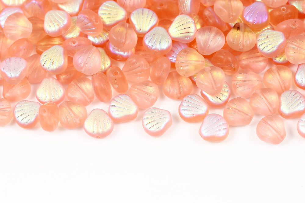 Shell 9mm Rose AB Etched 1-Hole Czech Beads