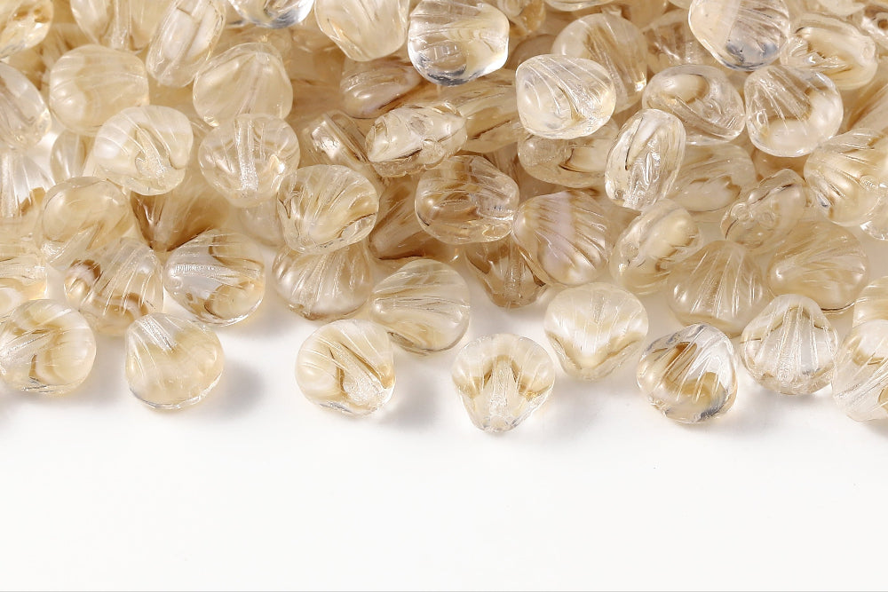 Shell 9mm White Topaz Mixed 1-Hole Czech Beads