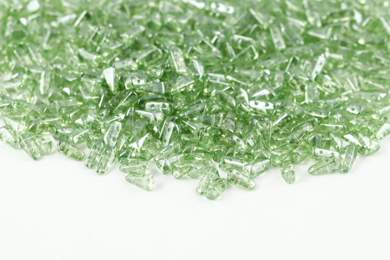 Vexolo 8×5mm Crystal Green Luster 2-Hole Czech Beads