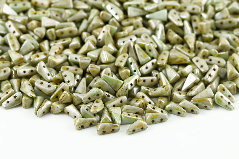 Vexolo 8×5mm Alabaster Green Glaze 2-Hole Czech Beads