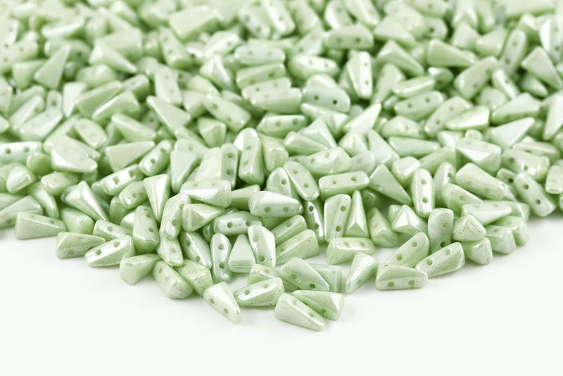 Vexolo 8×5mm Alabaster Light Green Luster 2-Hole Czech Beads