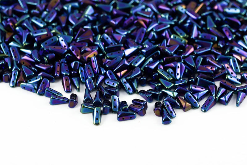 Vexolo 8×5mm Jet Blue Iris 2-Hole Czech Beads
