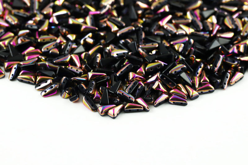 Vexolo 8×5mm Jet Yellow Purple Metal Laser 2-Hole Czech Beads