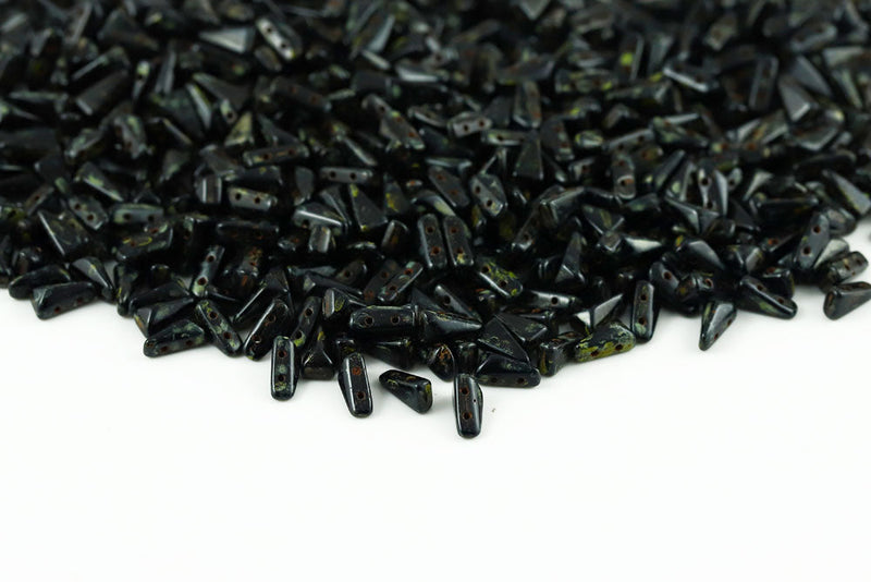 Vexolo 8×5mm Jet Travertin 2-Hole Czech Beads