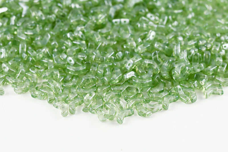 Arrow 8×5mm Crystal Green Luster 2-Hole Czech Beads