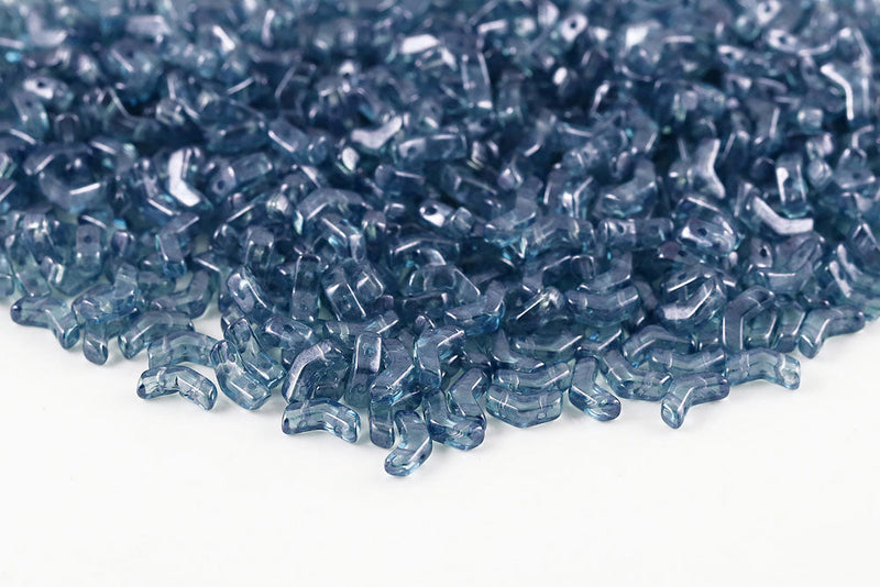 Arrow 8×5mm Crystal Blue Luster 2-Hole Czech Beads