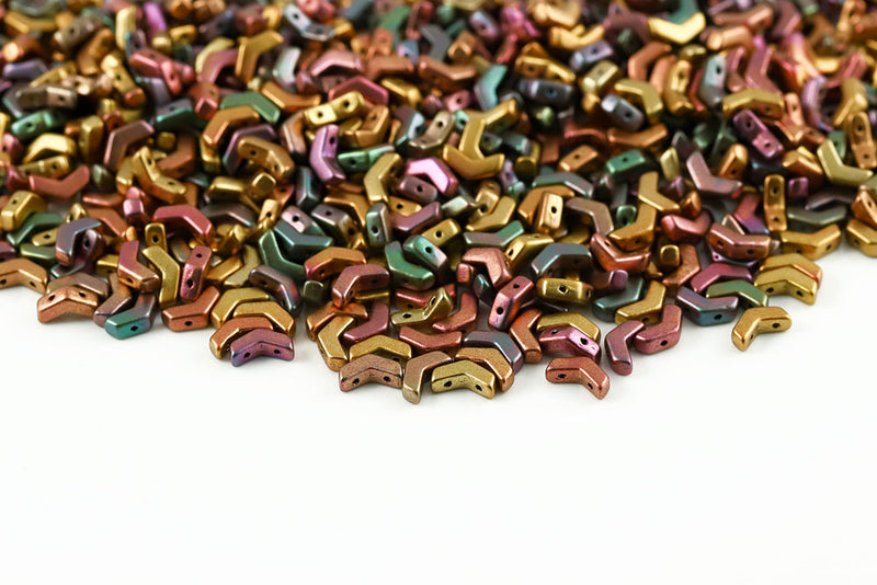 Arrow 8×5mm Crystal Violet Rainbow 2-Hole Czech Beads