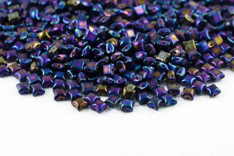 Wibeduo 8×8mm Jet Blue Iris 2-Hole Czech Beads