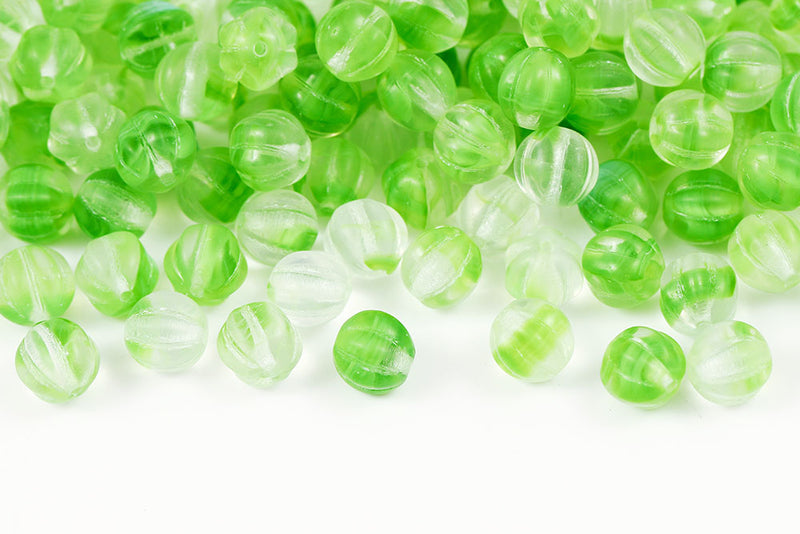 Melon 8mm Crystal Green Mixed Czech Glass Beads