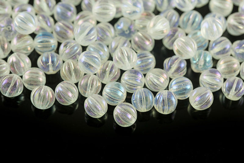 Melon 8mm Crystal Iris Czech Glass Beads