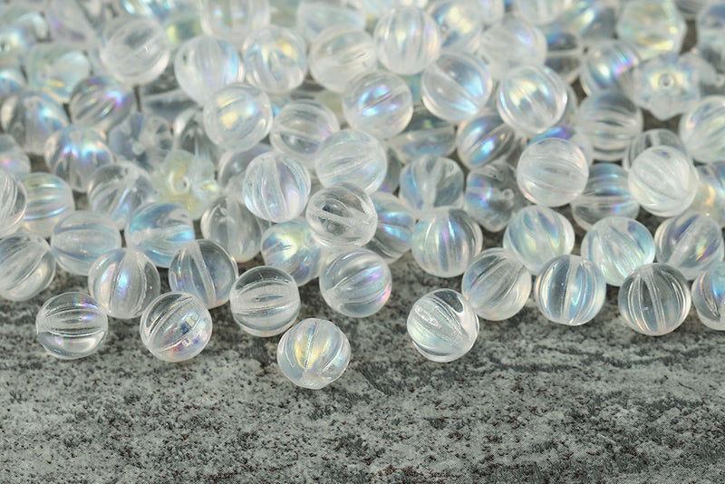 Melon 8mm Crystal AB Czech Glass Beads
