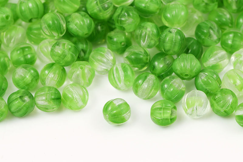 Melon 8mm Crystal Dark Green Mixed Czech Glass Beads