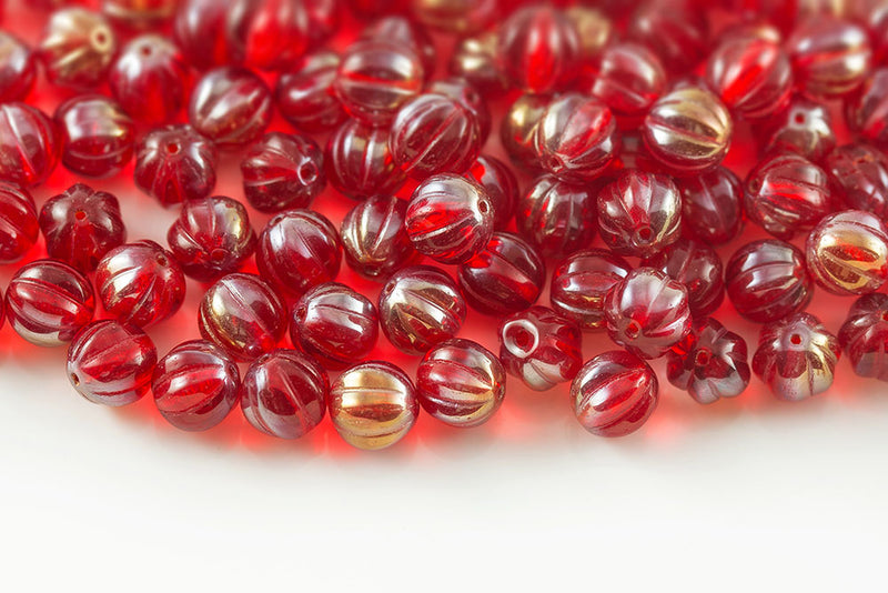 Melon 8mm Siam Clarit Czech Glass Beads
