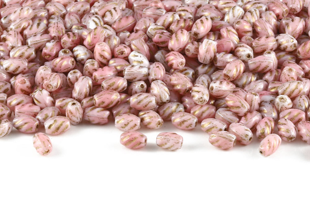 Spiral 8×5mm White Rose Mixed With Gold 1-hole Czech Beads
