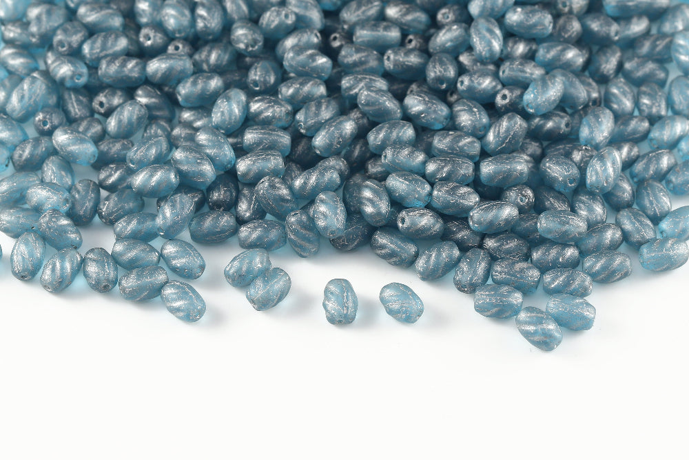 Spiral 8×5mm Crystal Green Blue With Silver Matt 1-hole Czech Beads