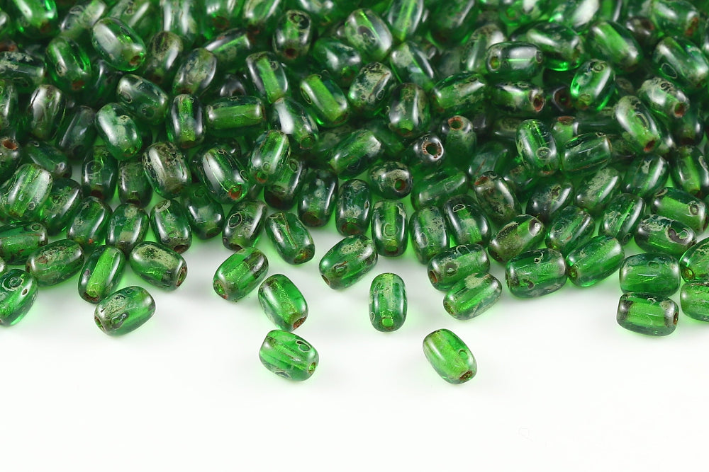 Olive 5×3mm Chrysolite Travertin 1-hole Czech Beads