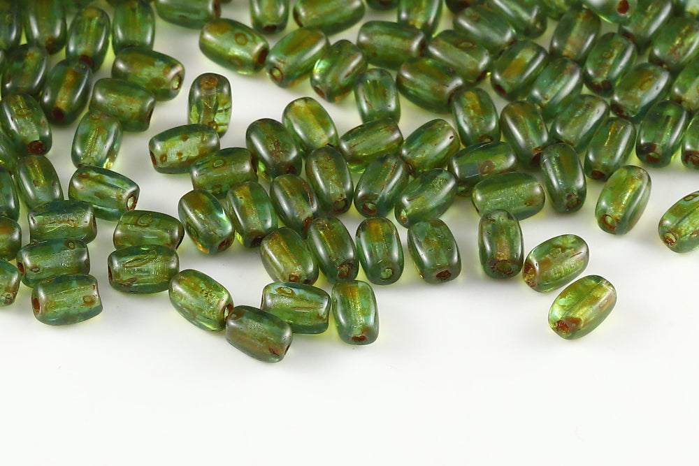 Olive 5×3mm Crystal Green Blue Mixed Travertin 1-hole Czech Beads
