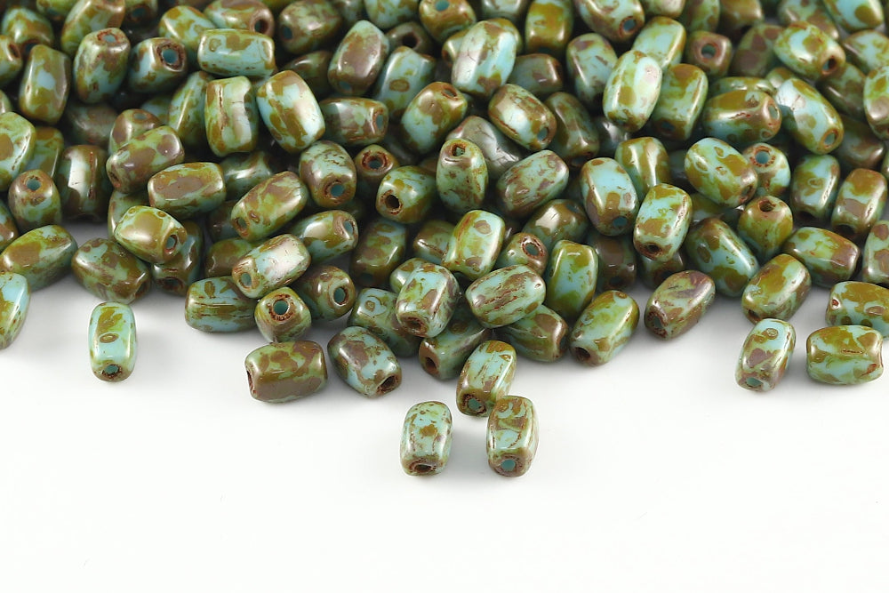 Olive 5×3mm Turquoise Blue Travertin 1-hole Czech Beads