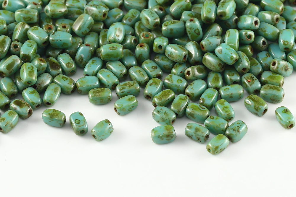 Olive 5×3mm Opaque Turquoise Green Travertin 1-hole Czech Beads
