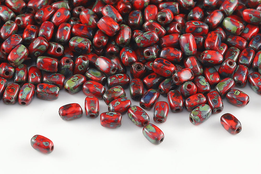Olive 5×3mm Opaque Red Travertin 1-hole Czech Beads