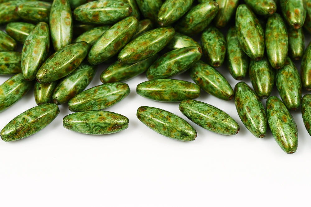 Olive 19×7mm Alabaster Green Marble 1-hole Czech Beads