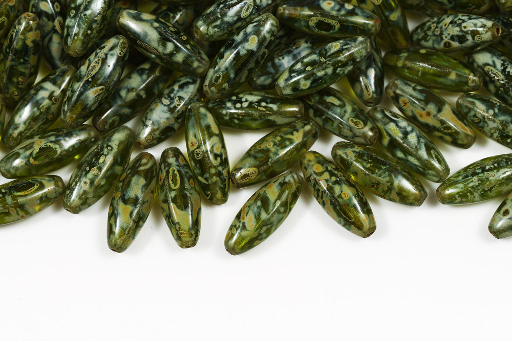 Olive 19×7mm Olivine Travertin 1-hole Czech Beads