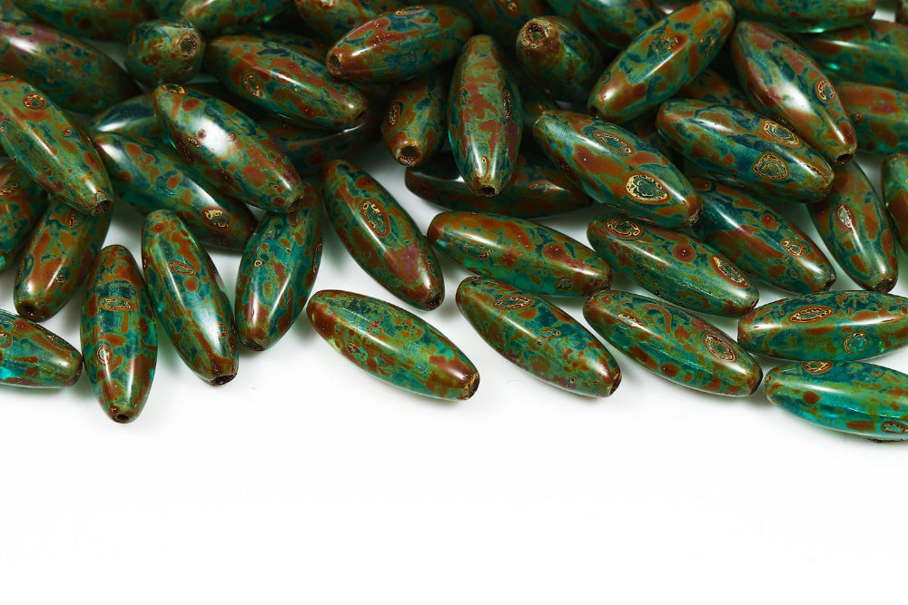 Olive 19×7mm Aquamarine Travertin 1-hole Czech Beads